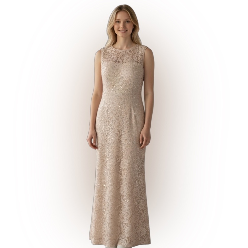 Sally Beige Sequins Lace‎ Belted Bodycon Mermaid Dress​​​​